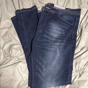 Blue Skinny Jeans with Faded Wash and Distressed Details
